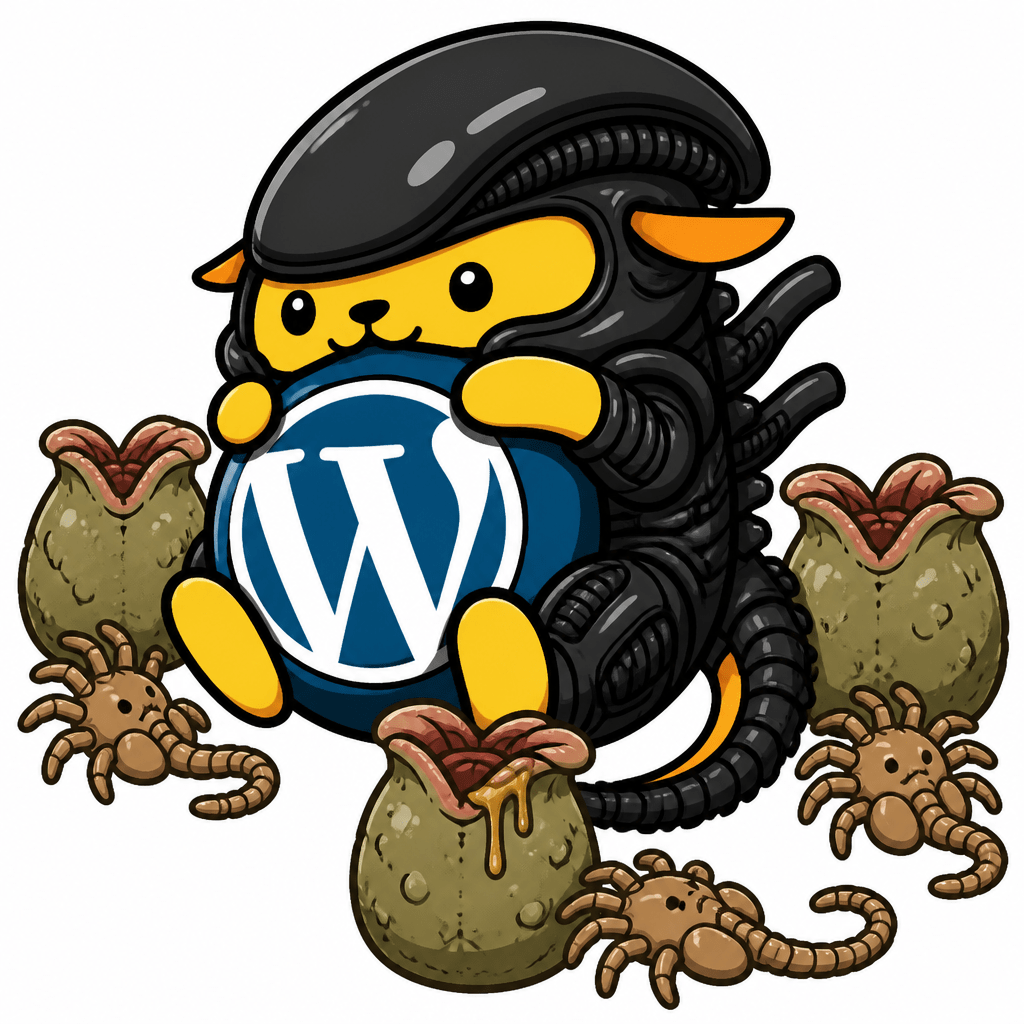 Wapuu: A Wapuu that resembles a Xenomorph from the Alien movie franchise. It should be surrounded by alien eggs and facehuggers.