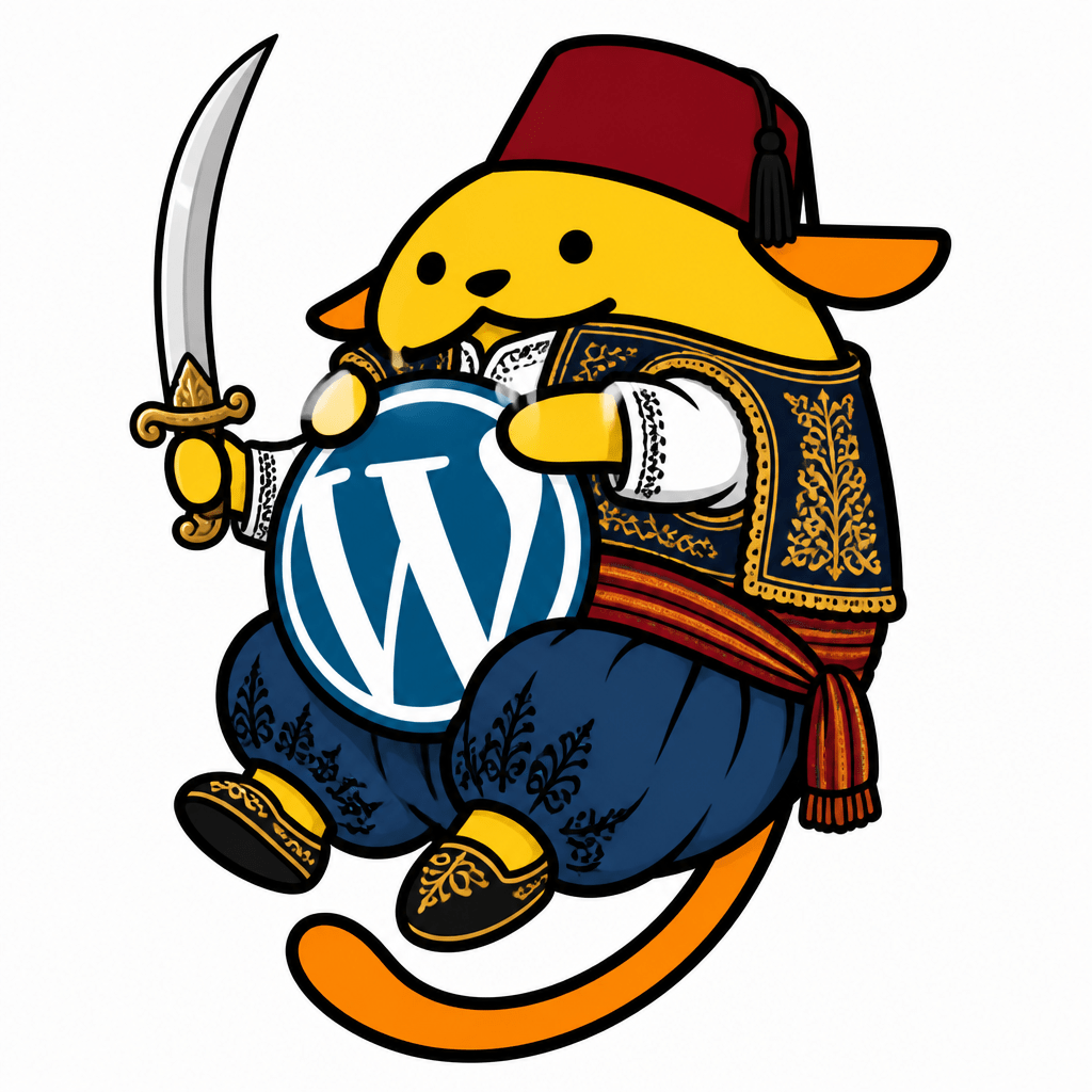 Wapuu: Efe Wapuu in traditional zeybek outfit: embroidered vest, baggy çakşır trousers, wrapped kuşak belt, and a fes hat. Holding a yatağan sword.