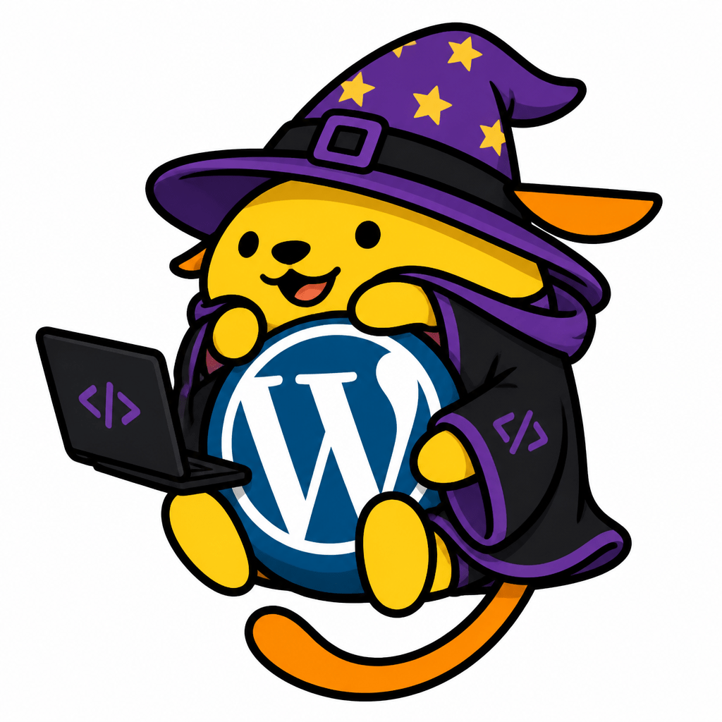Wapuu: So my Wapuu is happy. He is wearing purple and black clothes. He is a bit of a coder. He can be likened to a wizard.