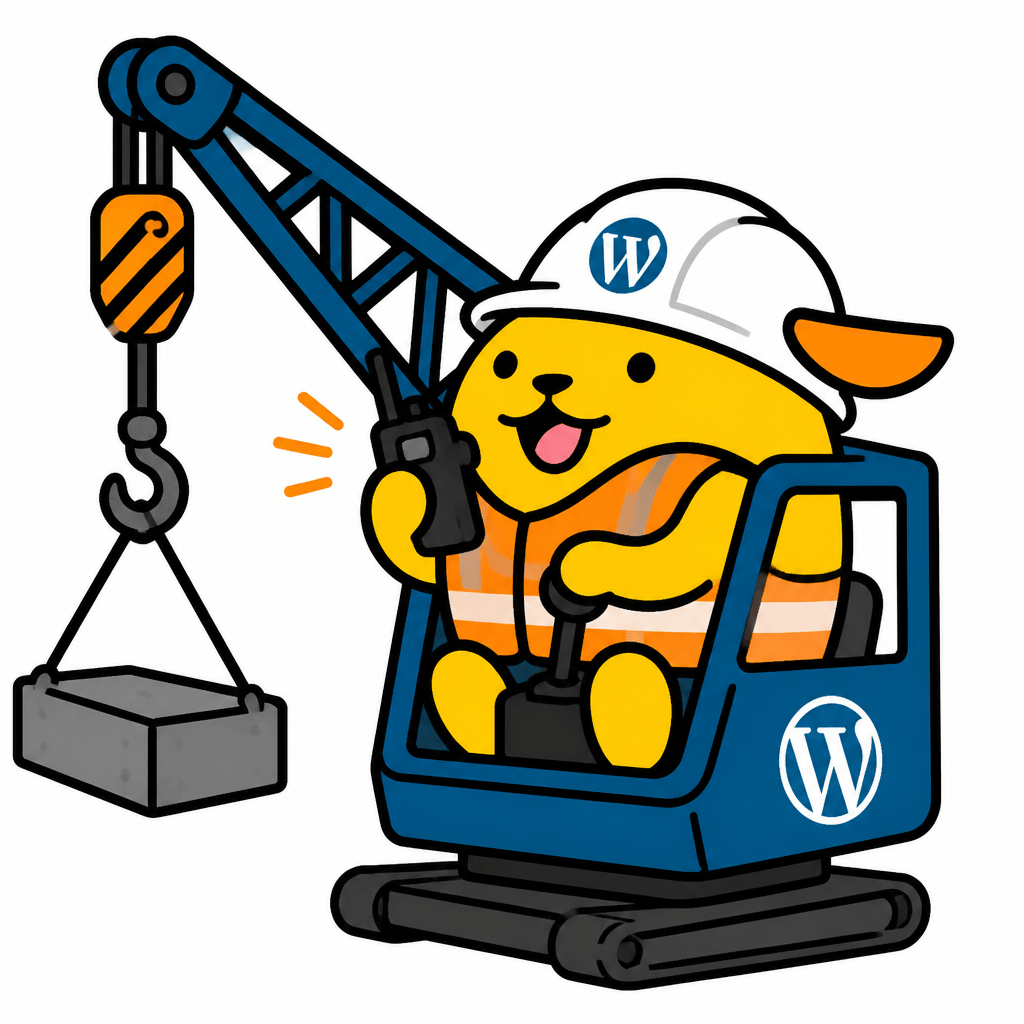 Wapuu: un wapuu conductor de grúa, feliz y construyendo mientras habla con su walkie talkie