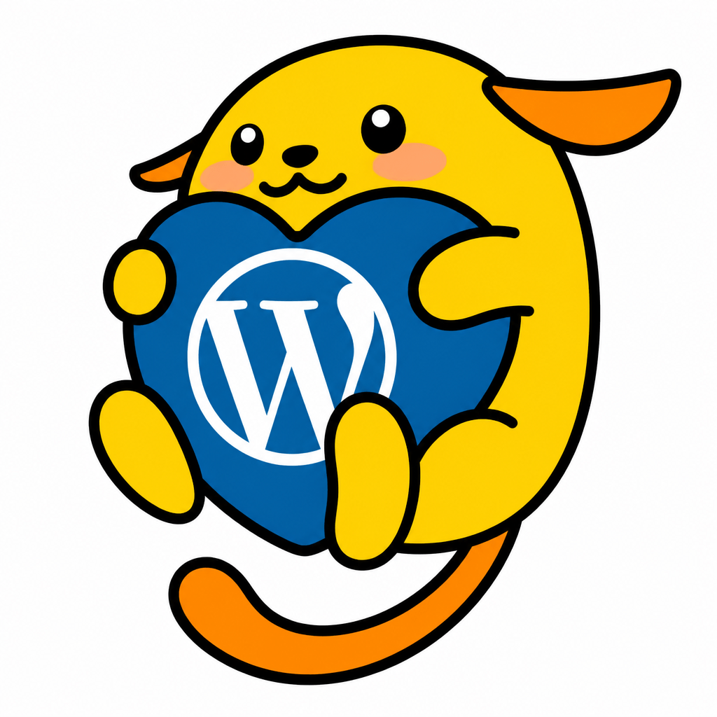 Wapuu: Wapuu holding a warm blue heart. W logo is just white.