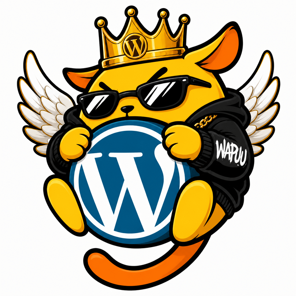 Wapuu: 3:4 design. Bold urban streetwear. Tough masculine wapuu, golden crown and angel wings. fierce expression, shiny sunglasses.