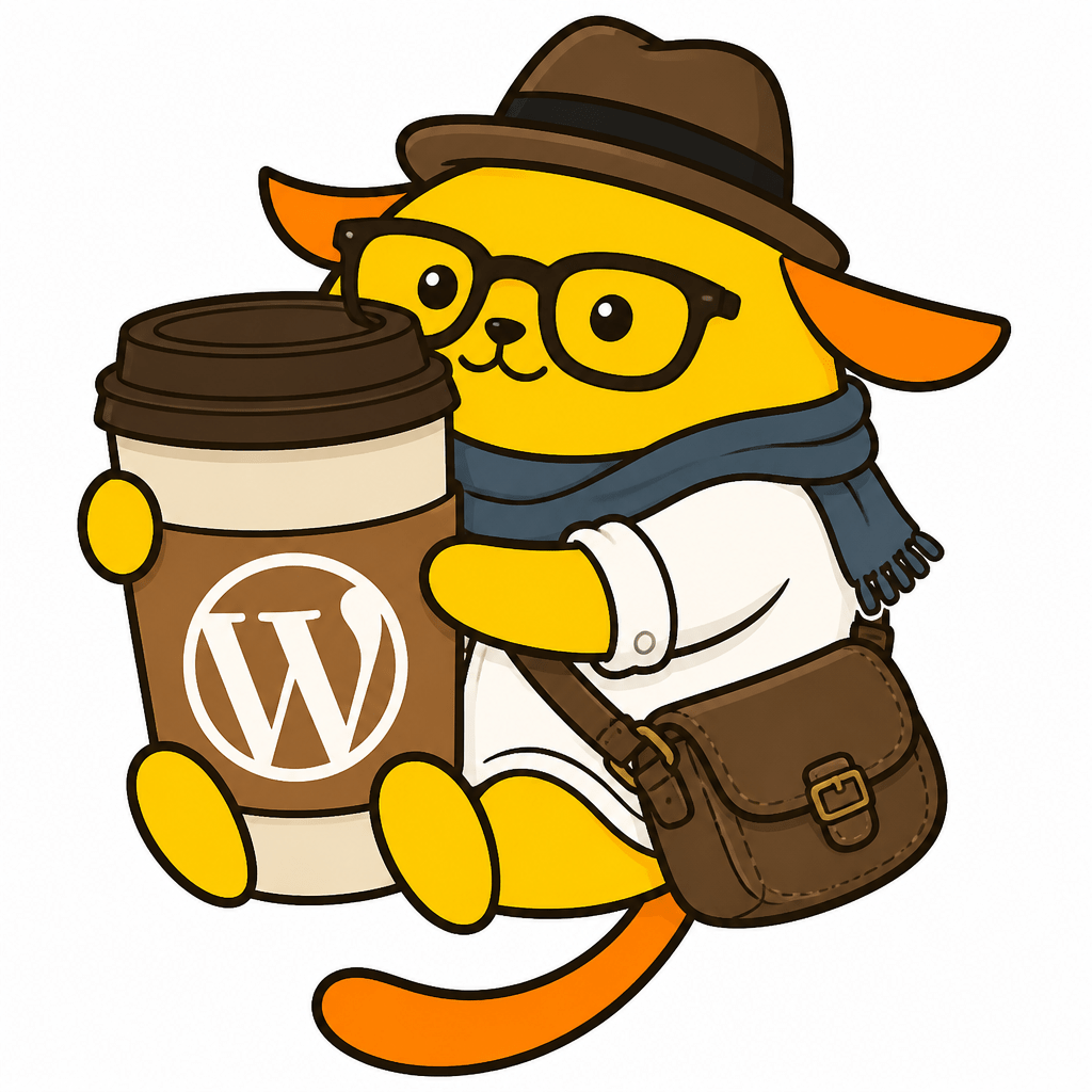 Wapuu: Hipster wapuu based on hipster mickey wearing glasses, white shirt, fedora, scarf, carrying satchel, hugging giant coffee