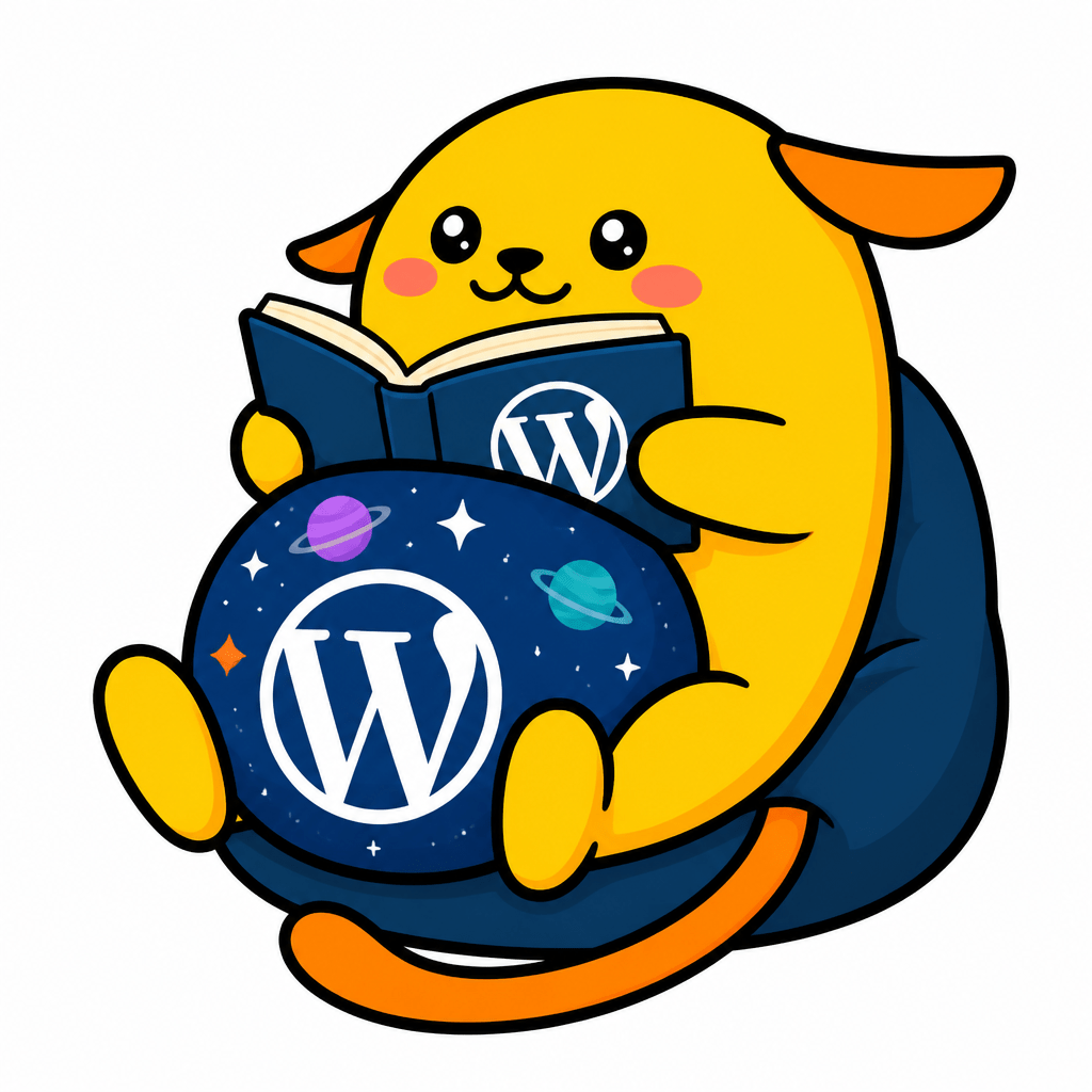 Wapuu: Lendo de maneira confortável, e segurando um globo com o espaço