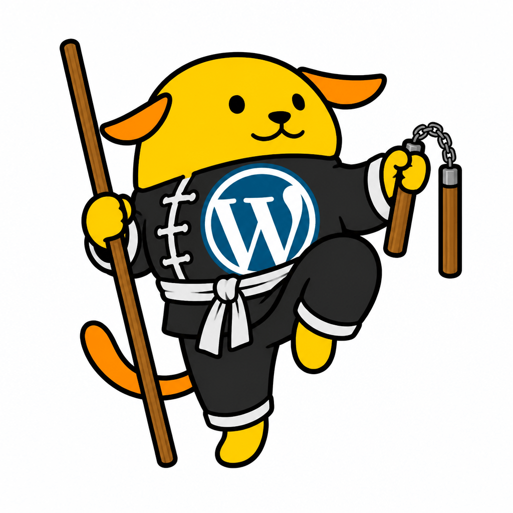 Wapuu: Wapuu kungfu, calm look, looking off to the side, long wooden bō staff, balancing on one leg with the other knee raised high, nunchucks