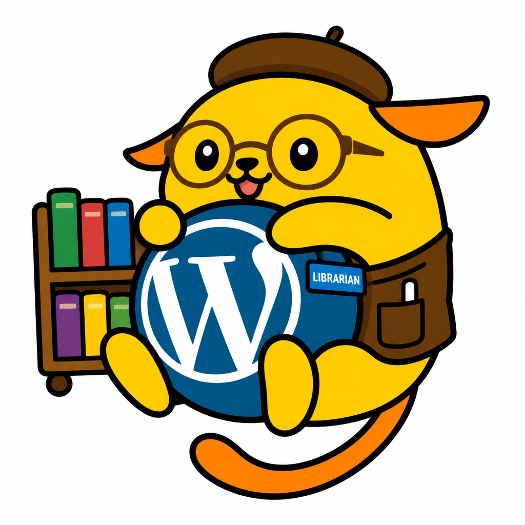 Wapuu: Un wapuu bibliotecario felice
