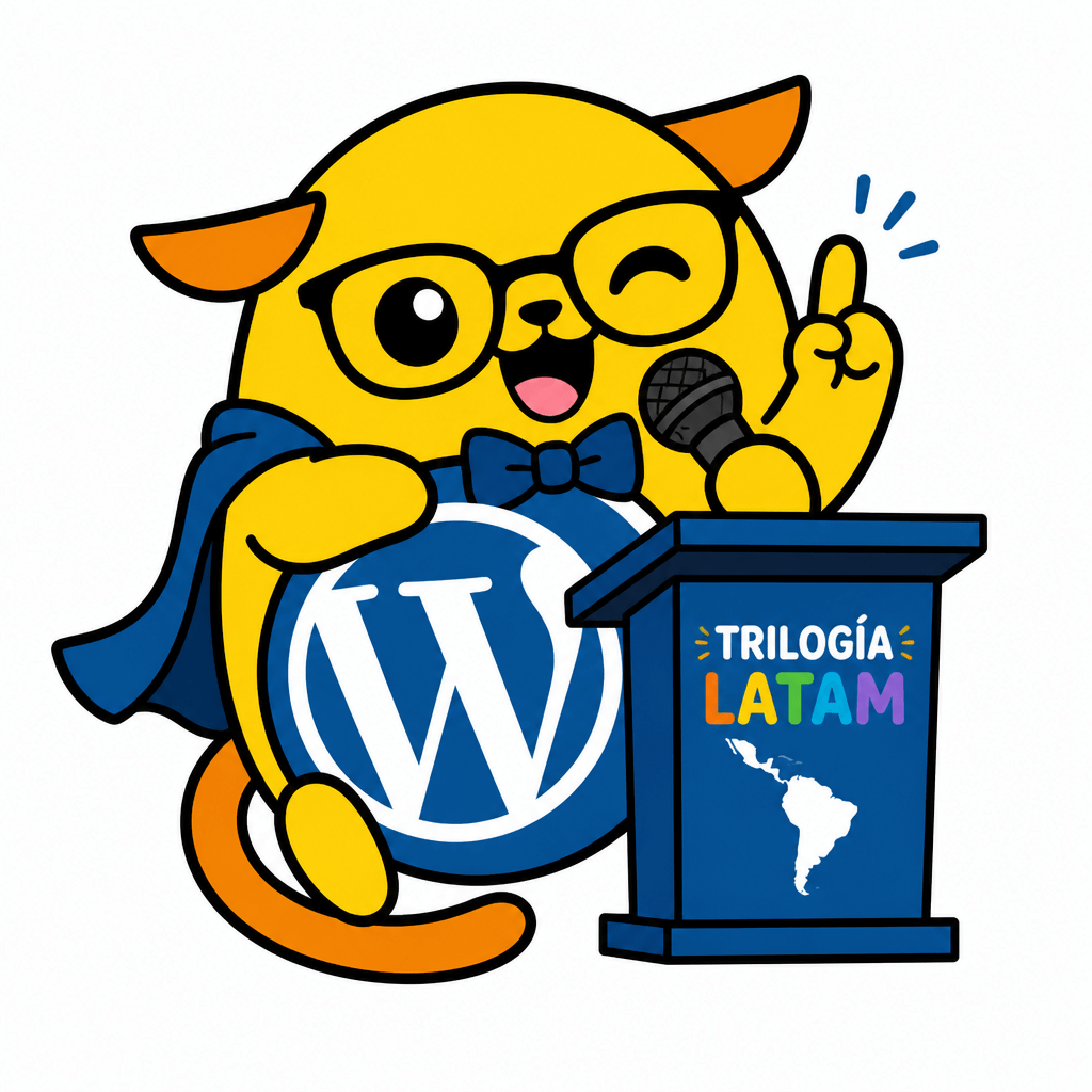 Wapuu: Un Wapuu moderno, alegre, juguetón y muy inteligente. Será el orador principal de la trilogía latam. Siempre promueve el uso de wordpress.