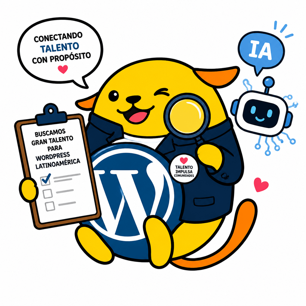 Wapuu: Wapuu ahora es reclutador de personal. Está muy interesado en traer el mejor talento a WordPress Latinoamérica. Es un apasionado de la IA.