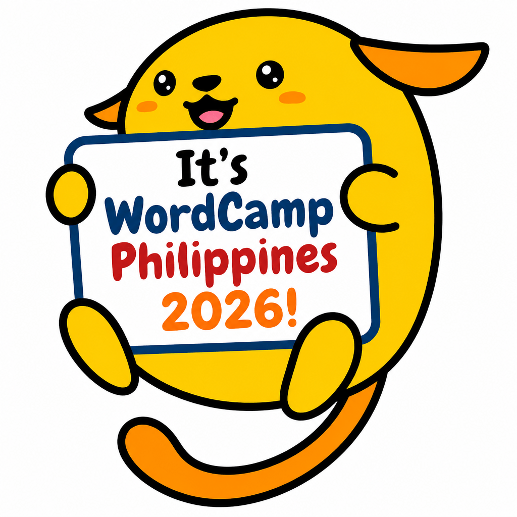 Wapuu: Wapuu holding a sign that says It's WordCamp Philippines 2026!. Replace the WordPress logo with the sign. Do not add any logo.