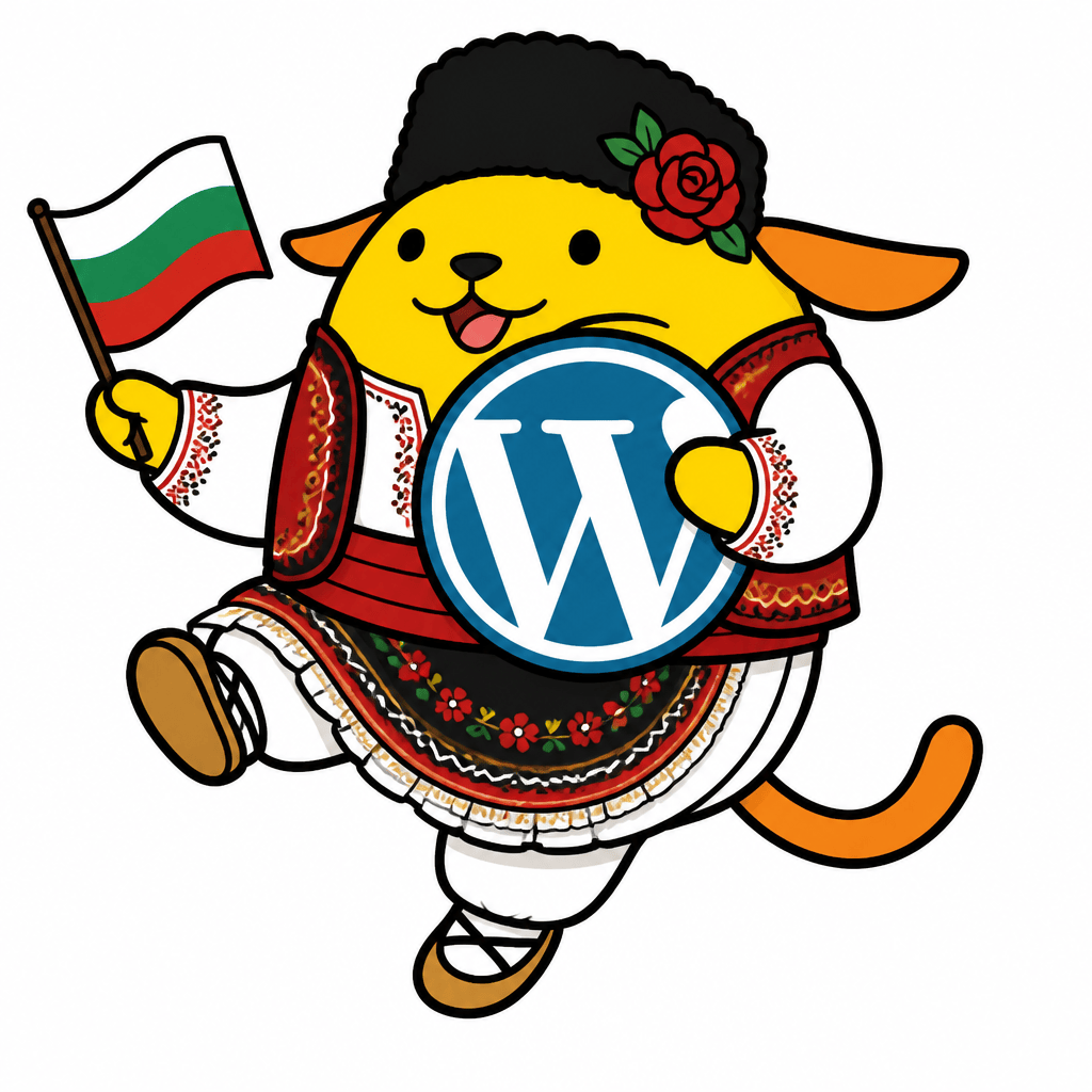 Wapuu: A Bulgarian Wapuu in folk costume, dancing horo and celebrating WordPress with tradition and warmth.