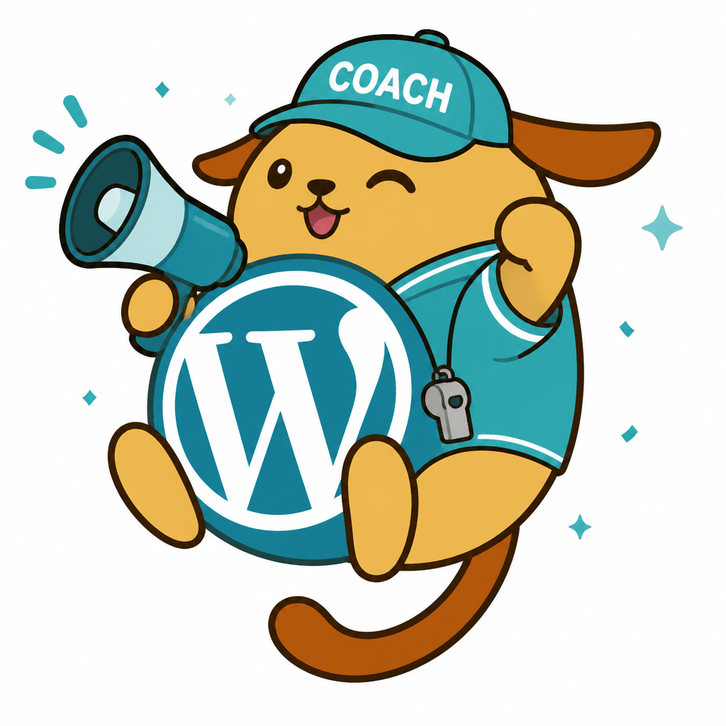 Wapuu: Coach Wapuu celebrating. #D8A45F body, #9A6014 ears/tail, accent colors #3EA0AD #B9E4EA