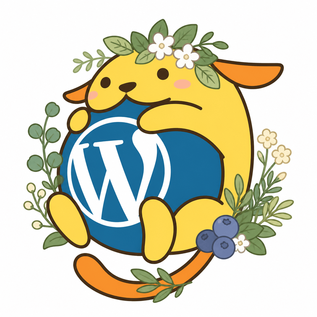 Wapuu: ボタニカルわぷー。顔と体型はわぷーのまま。葉・花・木の実をアクセントにしたやさしいデザイン。自然と調和した癒し系で上品に。