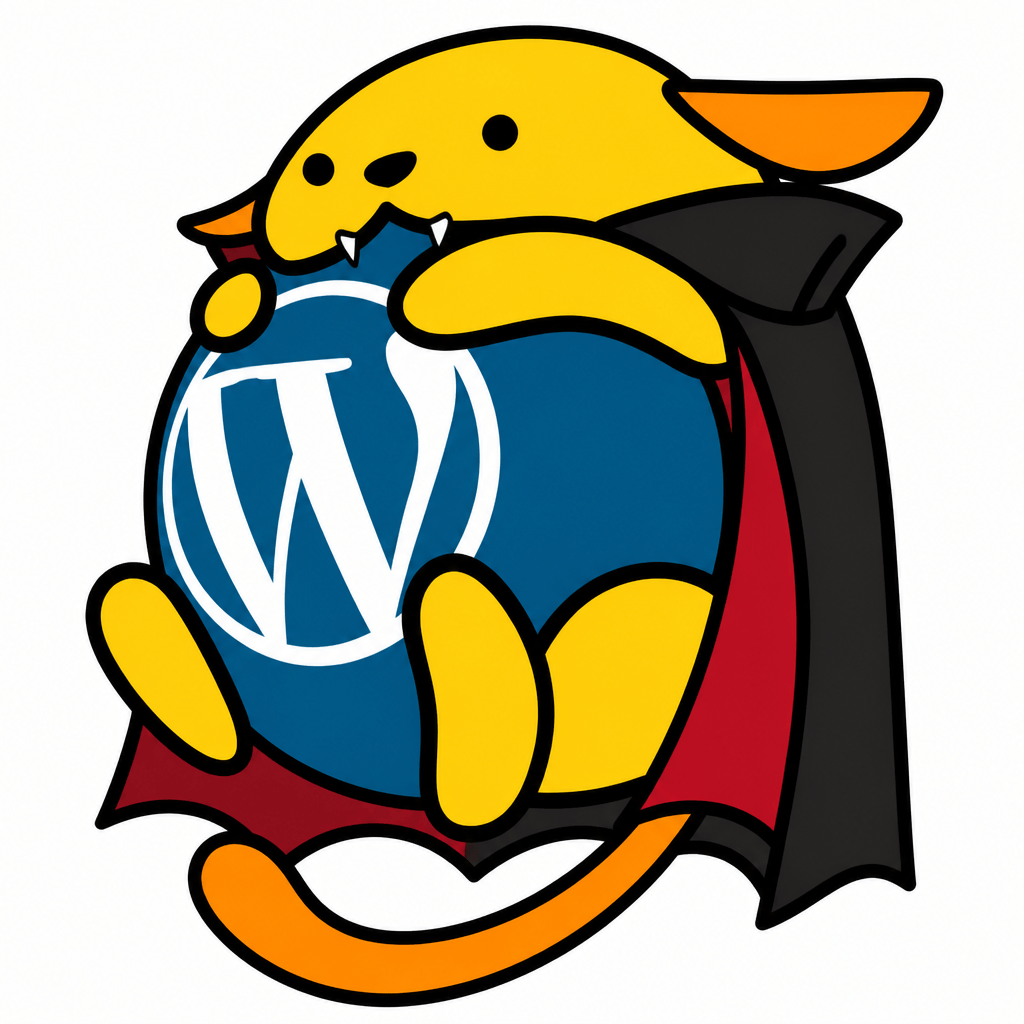 Wapuu: Vampire Wapuu, preserve original head shape, tiny black eyes, original mouth, low black cape collar,red lining, tiny fangs,WP ball unchanged