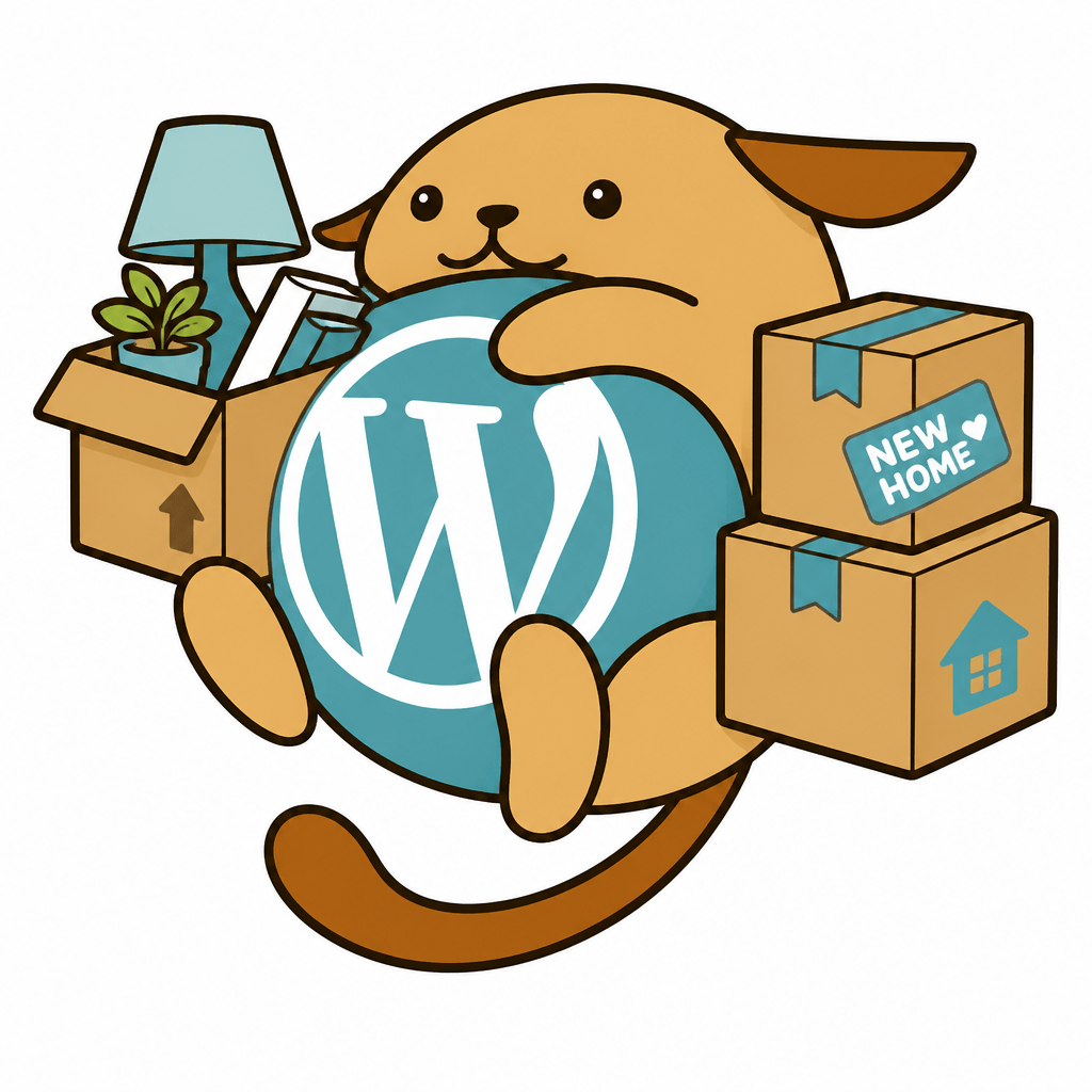 Wapuu: wapuu moving houses #D8A45F body, #9A6014 ears/tail, accent colors #3EA0AD #B9E4EA